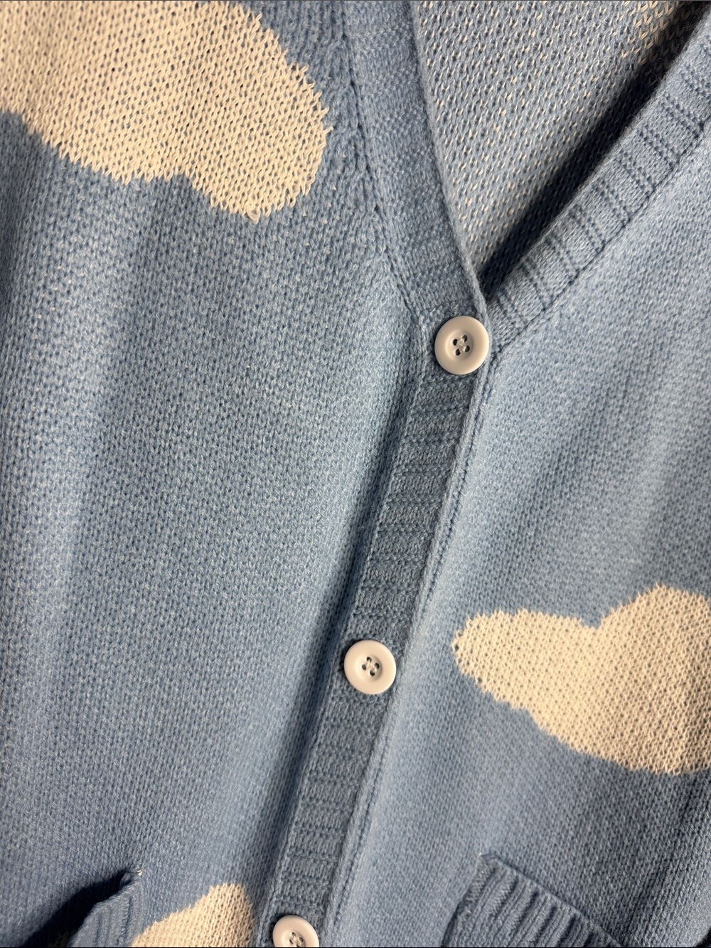 SHEIN Blue Cardigan with White Cloud Pattern